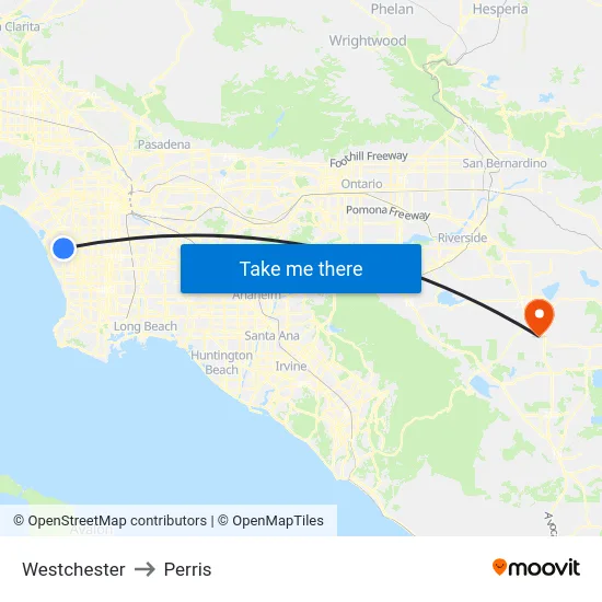 Westchester to Perris map