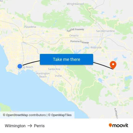 Wilmington to Perris map
