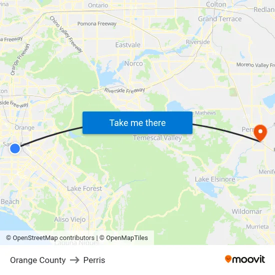 Orange County to Perris map