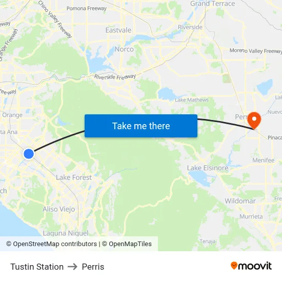 Tustin Station to Perris map