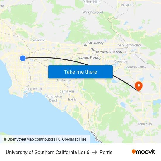 University of Southern California Lot 6 to Perris map