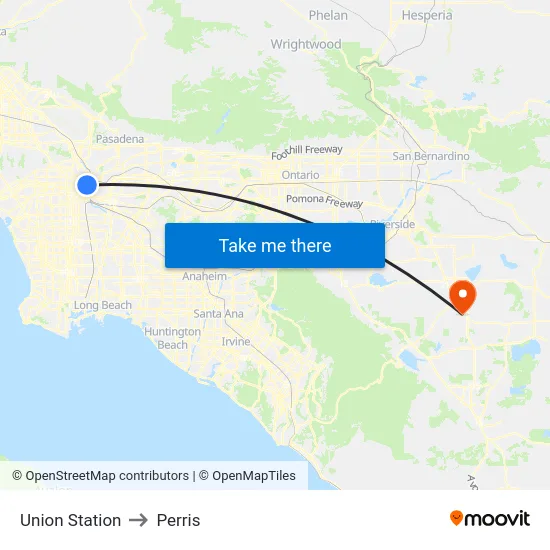 Union Station to Perris map