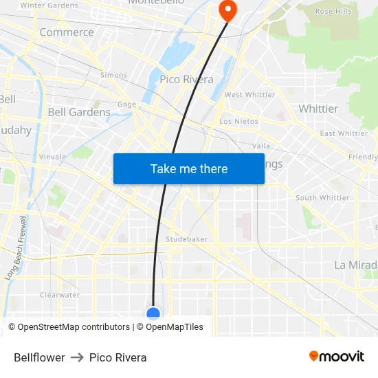 Bellflower to Pico Rivera map