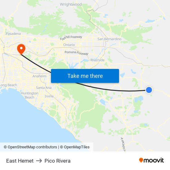 East Hemet to Pico Rivera map