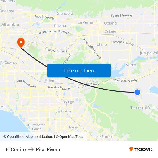 El Cerrito to Pico Rivera map