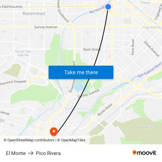 El Monte to Pico Rivera map