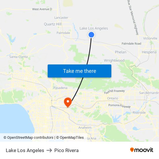 Lake Los Angeles to Pico Rivera map