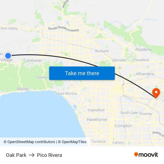 Oak Park to Pico Rivera map