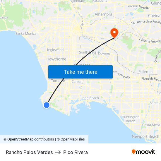 Rancho Palos Verdes to Pico Rivera map