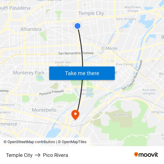 Temple City to Pico Rivera map