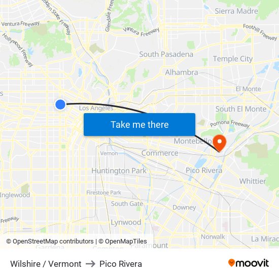 Wilshire / Vermont to Pico Rivera map