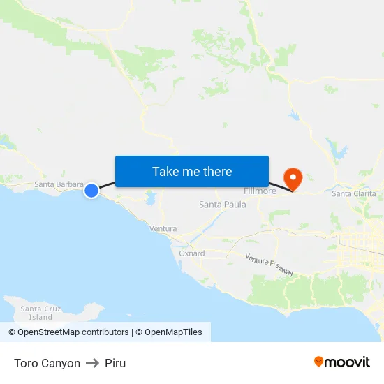 Toro Canyon to Piru map