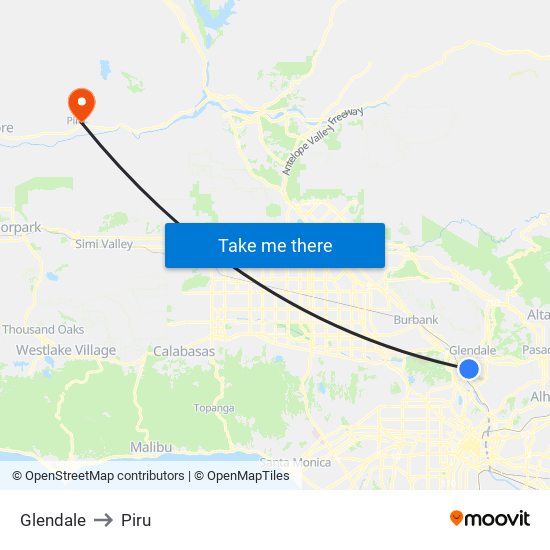Glendale to Piru map