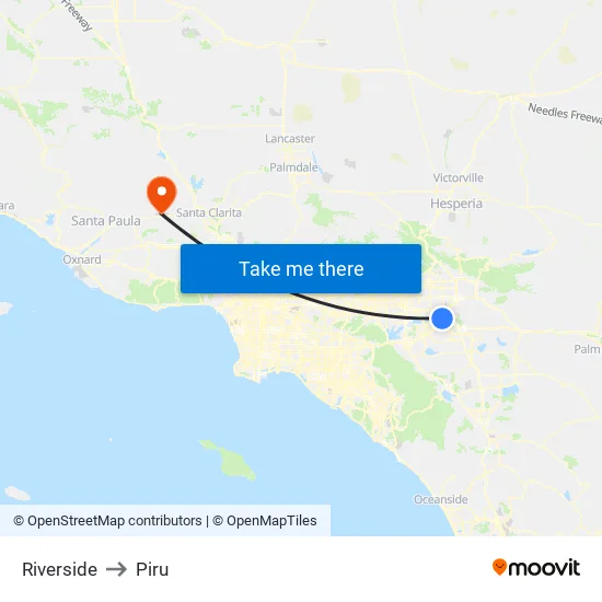 Riverside to Piru map