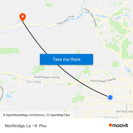 Northridge, La to Piru map