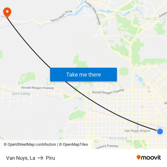 Van Nuys, La to Piru map