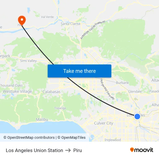 Los Angeles Union Station to Piru map