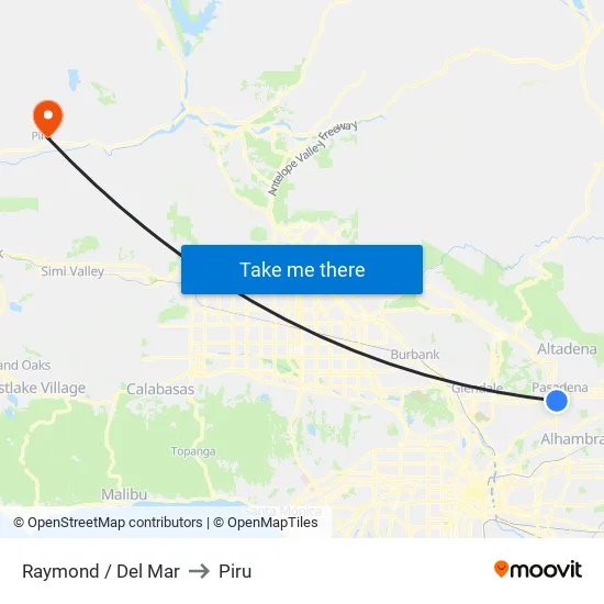 Raymond / Del Mar to Piru map