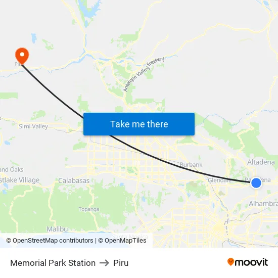 Memorial Park Station to Piru map