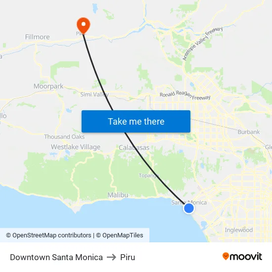 Downtown Santa Monica to Piru map