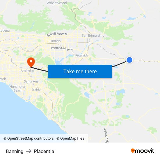 Banning to Placentia map