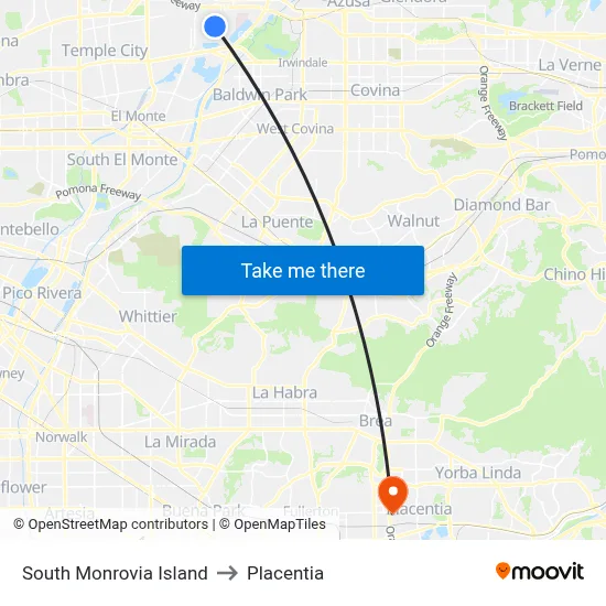 South Monrovia Island to Placentia map