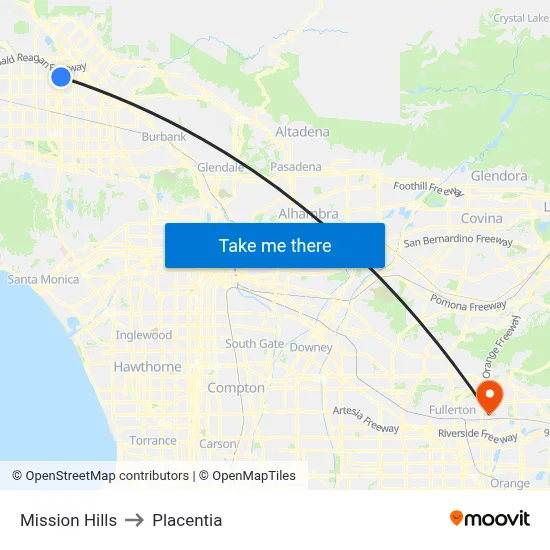 Mission Hills to Placentia map