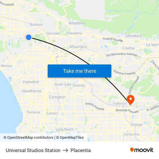 Universal Studios Station to Placentia map