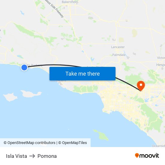 Isla Vista to Pomona map