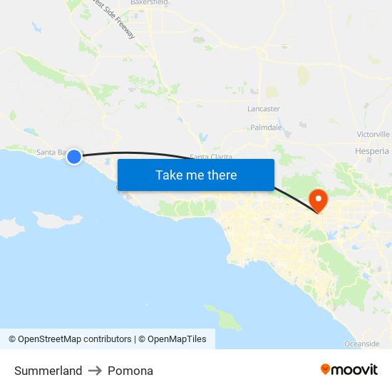 Summerland to Pomona map