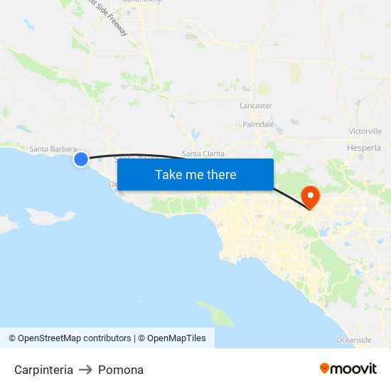 Carpinteria to Pomona map