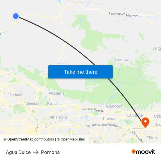 Agua Dulce to Pomona map