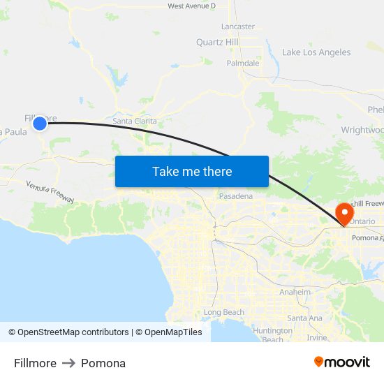 Fillmore to Pomona map