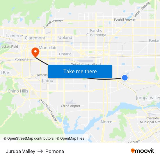 Jurupa Valley to Pomona map