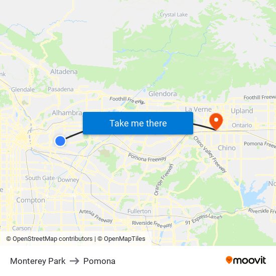 Monterey Park to Pomona map