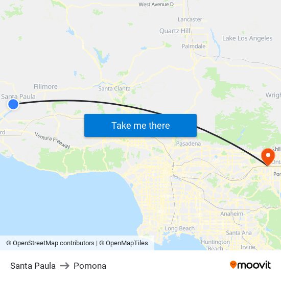 Santa Paula to Pomona map