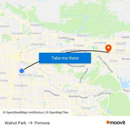 Walnut Park to Pomona map