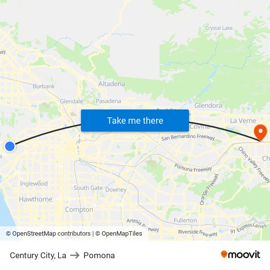 Century City, La to Pomona map