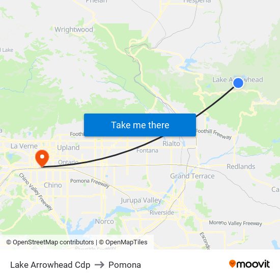Lake Arrowhead Cdp to Pomona map