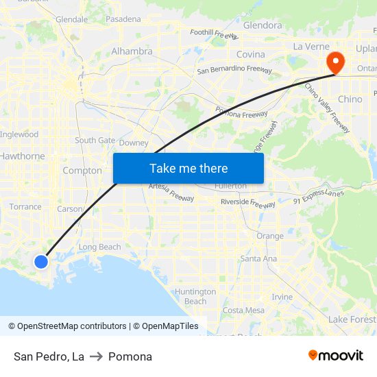 San Pedro, La to Pomona map