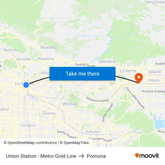 Union Station - Metro Gold Line to Pomona map