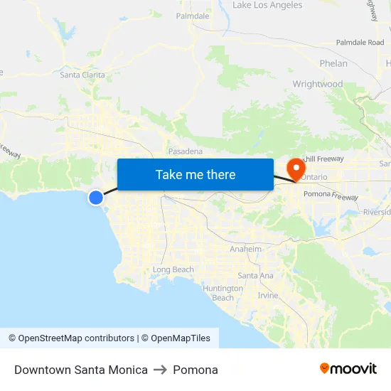 Downtown Santa Monica to Pomona map