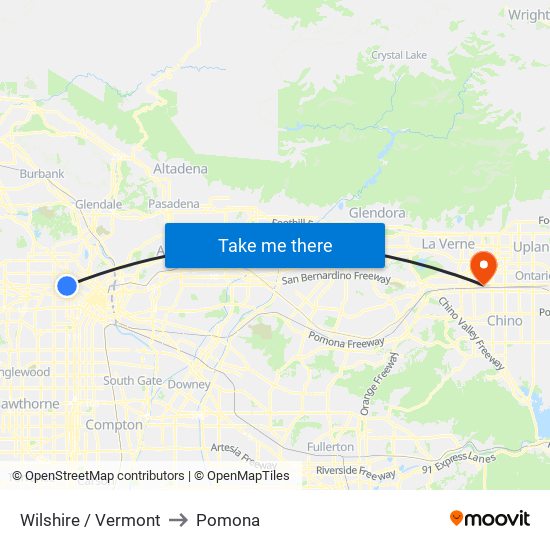 Wilshire / Vermont to Pomona map