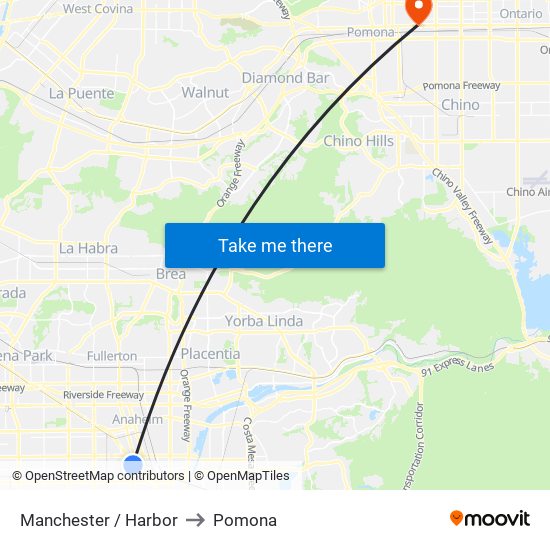 Manchester / Harbor to Pomona map