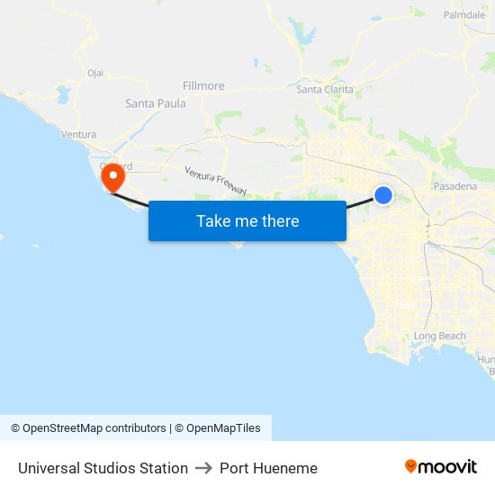 Universal Studios Station to Port Hueneme map