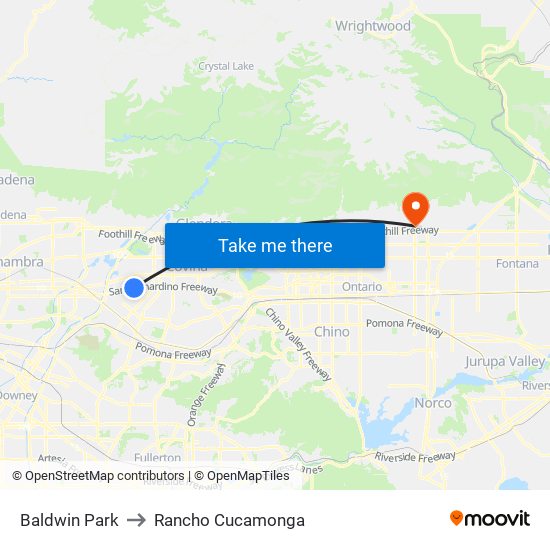 Baldwin Park to Rancho Cucamonga map