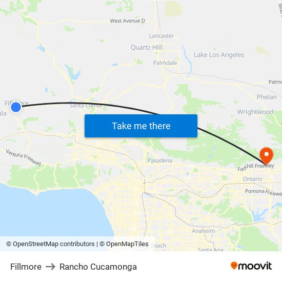 Fillmore to Rancho Cucamonga map
