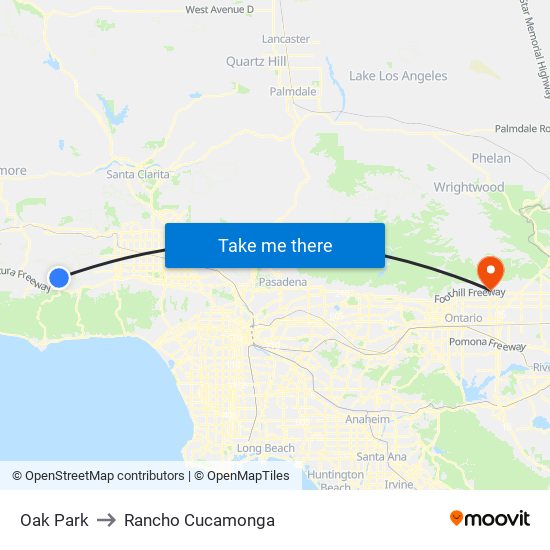 Oak Park to Rancho Cucamonga map