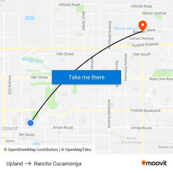 Upland to Rancho Cucamonga map