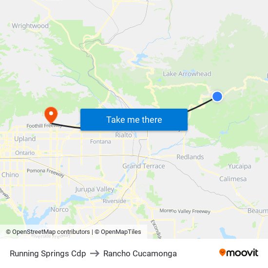 Running Springs Cdp to Rancho Cucamonga map